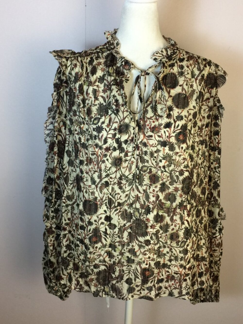Marie Oliver Haley Top Size S Womans Floral Silk Blend Ruffled Balloon Sleeves